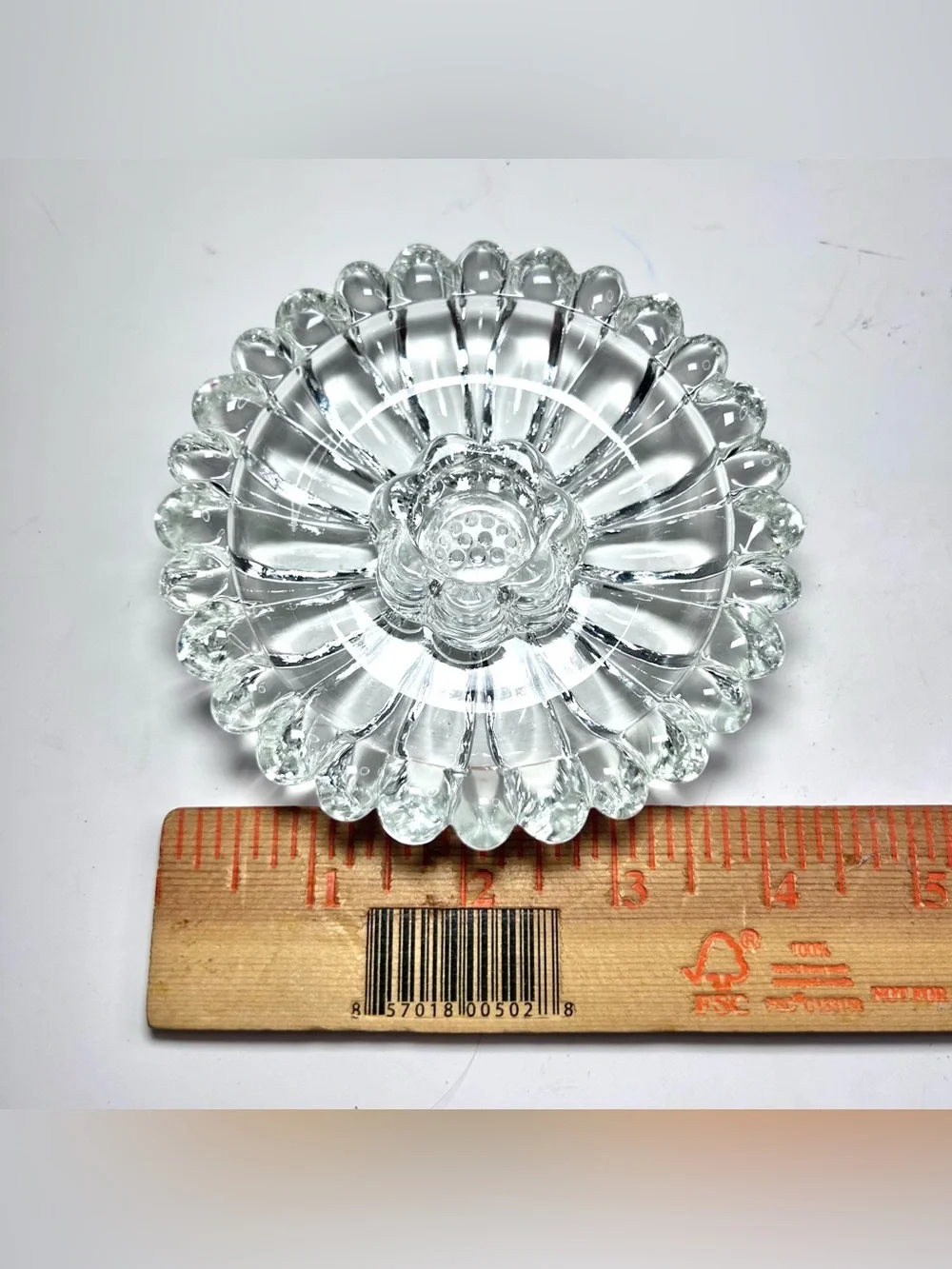 4 Vintage Clear Glass Daisy Patterned Taper Candle Holders